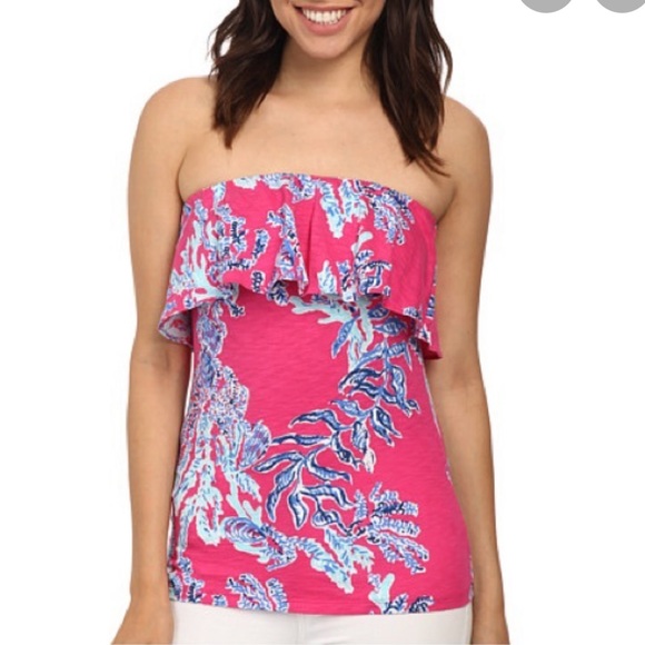 Lilly Pulitzer Tops - Women's Lilly Pulitzer Medium Wiley Capri Pink Samba Ruffle Blue Tube Top